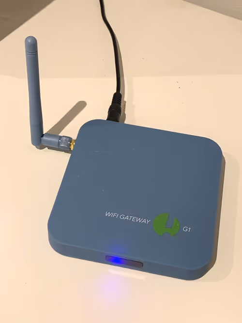The SensorPush G1 WiFi Gateway. It sits in my living room and connects to the sensors via Bluetooth