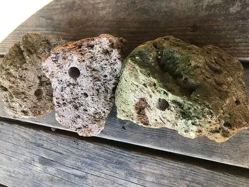 1. Pumice pieces with holes drilled