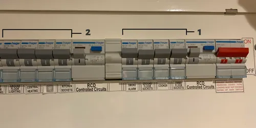 Consumer unit with split load RCDs