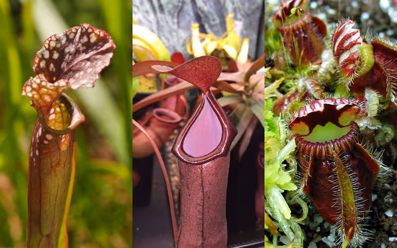 Convergent evolution of pitcher plants: Sarracenia, Nepenthes, and Cephalotus.